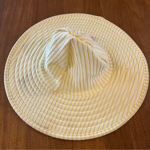 Rufflebutts Yellow and White striped sun swim hat with tie strap 0-12 months